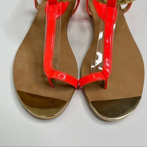 NEW Isolá Bright Neon Coral Cleopatra Gold Braided Tie Back Thong Sandals - Picture 2 of 14